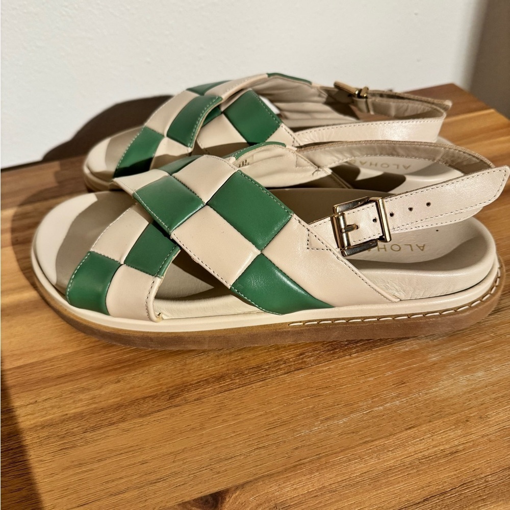 Alohas Marshmallow Scacchi Sandals Platform Leather Checkered Green Size 41 EUC - Picture 9 of 11